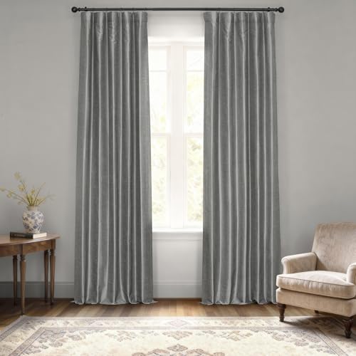 HPD Half Price Drapes Blackout Vintage Textured Faux Dupioni Curtain (1 Panel), Polyester & Polyester Blend, Storm Grey, 50 X 96