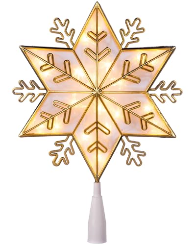 WeRChristmas Snowflake Christmas Tree Topper, LED Lights, Gold, 34 cm