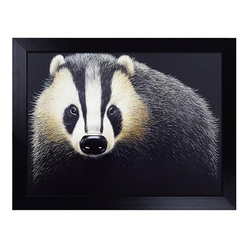 Lap Tray with Bean Bag Cushion, A Badger Portrait - Handmade in the UK, Raised Wooden Edge, Padded Cushion, Heat-Resistant Wipe-Clean Surface, for Meals, Laptops and Crafts