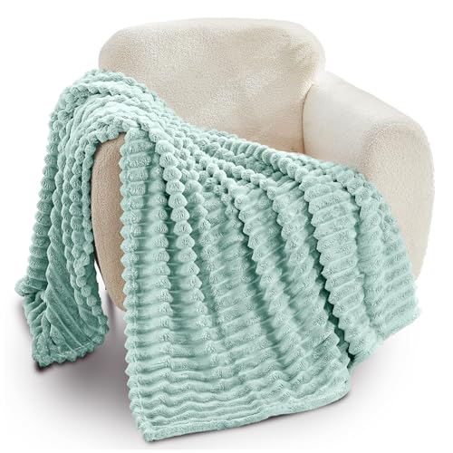 GC GAVENO CAVAILIA Fleece Throw Blanket - Soft Fluffy Throws For Sofas, Bed, Settee, Couch - Extra Warm Large Blanket Throw - Easycare, Anti Allergic - Double 150x200 Cm - Duck Egg