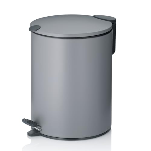 kela Cosmetic Bin 5 L Light Grey Matt, Silent-Close Lid, Pedal Bin Bathroom Bin, Bathroom Bin with Inner Bucket and Carry Handle