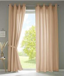Gardinenbox Berlin 20405N2-029 Curtains with Eyelets 225 x 140 cm Sand Opaque Microsatin Translucent Plain Matt Set of 2