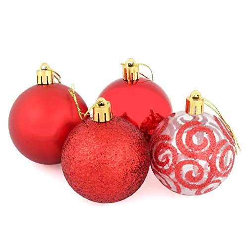 Mr Crimbo Set Of 16 Small Round Christmas Tree Baubles Shiny Matt Glittery Swirl Patterns, Red 6cm