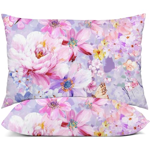 "YIYEA King Size Pillow Cases Set of 2, Ultra Soft Double Brushed Microfiber Pillowcases King, Floral Bed Pillow Covers, Fade Resistant, Easy Slip-On (20""x36"")"
