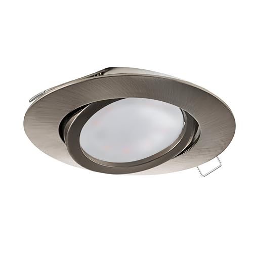 Eglo Recessed Spotlight Tedo, Aluminium die-cast in Matte Nickel, Built-in lamp with GU10 Socket, LED Bulb Included, Flat recessed Spotlight, Adjustable, Ø 8 cm
