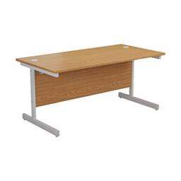 Office Hippo Heavy Duty Rectangular Cantilever Desk, Home Office Table + Integrated Cable Ports, PC Desk For Office or Home, 5 Yr Wty - White Frame/Oak Top, 140cm x 80cm