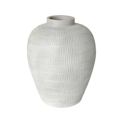 "Deco 79 Ceramic Textured Vase with Linear Pattern, 15"" x 15"" x 19"", Cream"