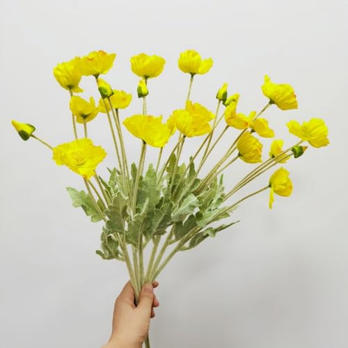 DODXIAOBEUL Poppy Flowers Artificial??? Poppy Silk Flowers with Stems???Ranunculus Artificial Flowers???Faux Flower Stems for Wedding,Party, Outdoor Indoor Decor Flower Arrangements for Table (6, Yellow)