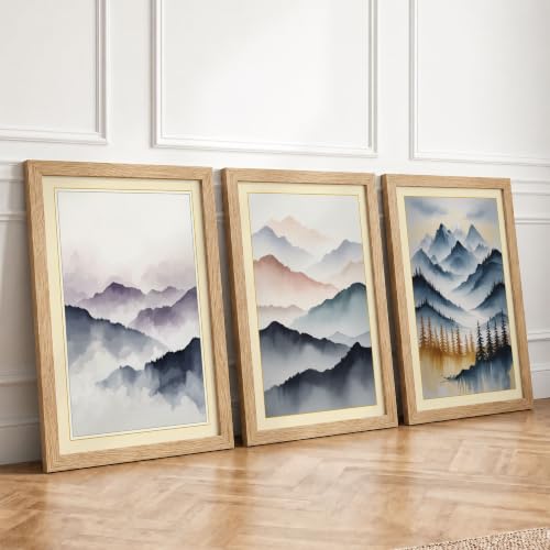 Mountain Mists & Horizons Scandinavian Set of 3 Framed Wall Art Prints A3