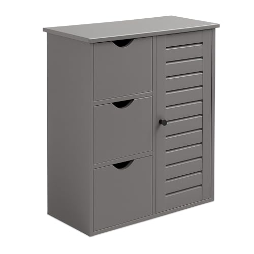 Relaxdays bathroom cabinet, HxWxD: 80 x 60 x 30 cm, 3 drawers & shelves, storage for bathroom, hallway, kitchen, grey