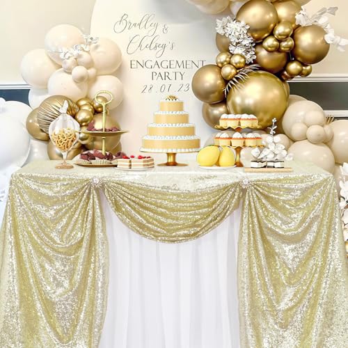B-COOL 50x50 Inches Light Gold Sequin Tablecloth Glitter Sequins Tablecloth Table Cover for Festival Dinners Bachelorette Party Decor