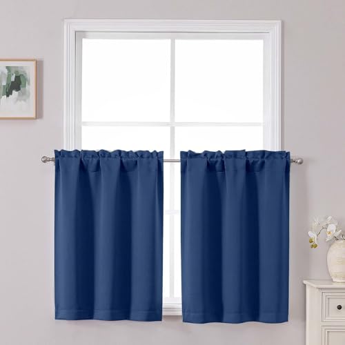 Chyhomenyc Short Blackout Curtains 30 Inch Length - Small Room Darkening Thermal Insulated Half Window Curtains for Kitchen Basement Cabinet Camper Bathroom, 2 Panels, 30Wx30L, Royal Blue
