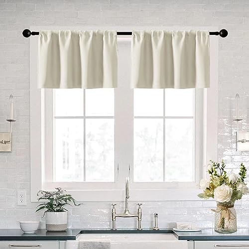 XTMYI Cream Curtains for Kitchen Window 18 Inch Length 2 Pack Rod Pocket Waterproof Neutral Boho Valances for Bathroom Living Room,Light Beige