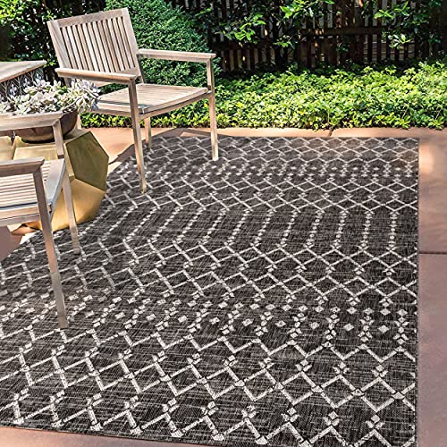 JONATHAN Y SMB108F-8 Ourika Moroccan Geometric Textured Weave Indoor Outdoor Area Rug, Bohemian, Sc&inavian Easy Cleaning, Bedroom, Kitchen, Backyard, Patio, Non Shed, Black/Gray, 240 cm X 300 cm