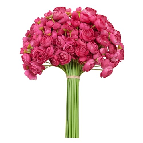 Meldel 32Pcs Rose Red Ranunculus Artificial Flowers Home Wedding Decor - Faux Silk Mini Ranunculus, Peony Look, 32pcs Bulk, for DIY Wedding Bouquets, Centerpieces, Bridal Shower, Home Decor