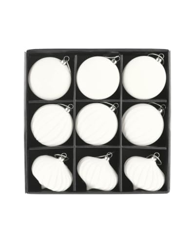 WeRChristmas Set of 9 White Velvet Christmas Baubles, 10cm - Set of 9 white 10cm velvet baubles with round, ribbed and spiral ribbed designs, gold caps and hanging strings