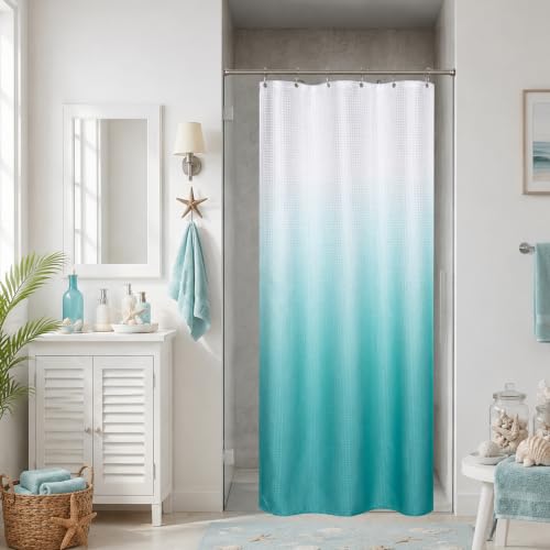 Mrs.Naturall Teal Shower Curtains for Bathroom,Bath Small Stall Shower Curtain Liner with Hooks Sets,36 x 72In,Aqua Turquoise