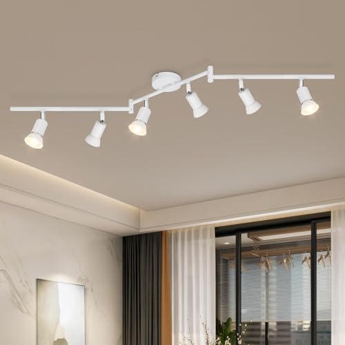 Dehobo Ceiling Spotlight Rotatable - Elegant White 6 Way GU10 LED Ceiling Light 350° Swivelling Adjustable Modern for Kitchen Living Room Bedroom, No Bulbs
