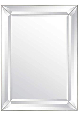 Barcelona Trading Modena Luxury Venetian Leaner/Wall Mirror with Veneer Edge Art Deco Frame 43in x 31in, 109x78,Silver,GL316-1