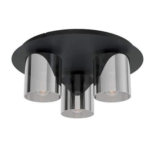 Eglo Ceiling Light Fixture Gorosiba 1, Smoked Glass Flush Mount lamp, Living Room Lighting Made of Metal and Black Coated Glass, Ø 45 cm