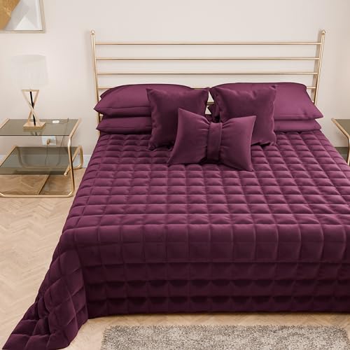 PETTI Artigiani Italiani - Soft and Warm Velvet Double Quilt, Spring Autumn Quilt, Double Bedspread, Plum, 100% Made in Italy
