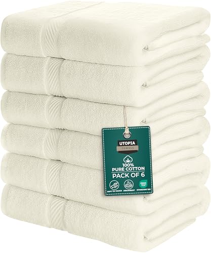 Utopia Towels - 6 Pack Bath Towel Set, 100% Ring Spun Cotton (60 x 120 CM) Medium Lightweight and Highly Absorbent Quick Drying Towels, Premium Towels for Hotel, Spa and Bathroom (Ivory)