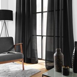 Douceur d'Intérieur, Soline Black Eyelet Curtain 140 x 260 cm Polyester Plain