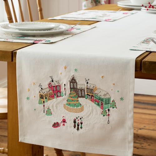 Catherine Lansfield Christmas Town Cotton 33x220cm Dining Table Runner Natural