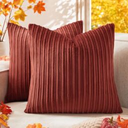 Kevin Textile Set of 2 Fall Pillow Covers Solid Supersoft Corduroy Handmade Decorative Velvet Throw Pillow Cushion Cover for Seasonal Autumn, Burnt Brick, 18x18 Inch(45cm)