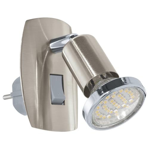 Eglo Socket spot Mini, Plug Light, Socket lamp Made of Steel, Colour: Nickel matt, Chrome, Socket: GU10, incl. Switch