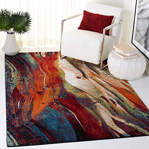 SAFAVIEH Contemporary Rug for Living Room, Dining Room, Bedroom - Glacier Collection, Short Pile, in Red and Green, 122 X 183 cm