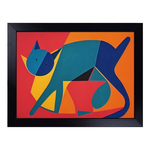 Lap Tray with Bean Bag Cushion, Abstract Cat - Handmade in the UK, Raised Wooden Edge, Padded Cushion, Heat-Resistant Wipe-Clean Surface, for Meals, Laptops and Crafts