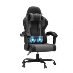 JUMMICO Office Chair with Massage Function,Racing Desk Chair Style High Back Reclining 135°, PU Leather Home Office PC Gaming Chair 150 kg - Black Grey