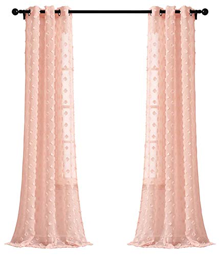 "Lush Decor Blush Textured Dot Grommet Sheer Window Curtain Panel Pair (84"" x 38""), 84"" x 38"