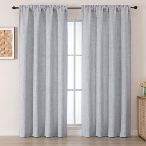 "Chyhomenyc Gray Curtains 84 Inches Long 2 Panels Set, Light Filtering Faux Gray Textured Curtains for Living Room, Soft Airy Farmhouse Rod Pocket Curtain for Bedroom, Each 50"" Wx84 L, 2PCS"