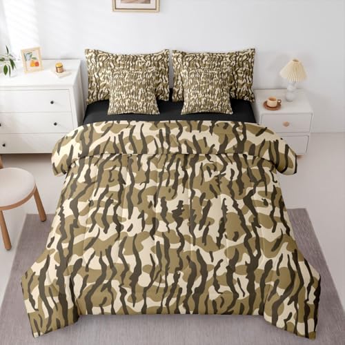 Erosebridal Kids Camo Full Size Bedding Set for Teens Boys Camo Comforter Set with Sheets Army Green Military Bed in A Bag Camouflage Hunting Quilt Sets Rustic Country Farmhouse Decor