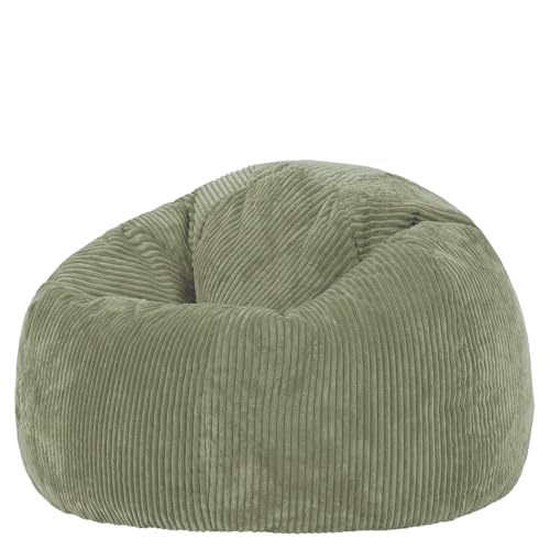 icon Kingston Cord Bean Bag, Sage Green, Large Adult Bean Bag Chair with Filling Included, Comfy Chair, Living Room Furniture, Bedroom Furniture