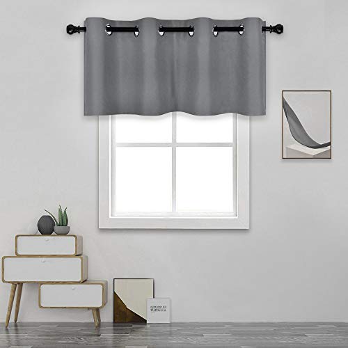 DECOVSUN Dark Grey Valance for Bedroom Solid Grommet Top Blackout Thermal Insulated Curtain Valance for Living Room Basement/Loft/Office 52 X18 1 Panel Gray