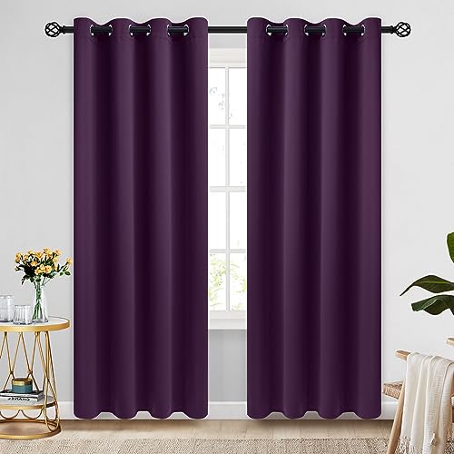 COSVIYA Grommet Blackout Room Darkening Purple Curtains 84 inch Length 2 Panels,Thick Polyester Light Blocking Insulated Thermal Window Curtain Drapes for Bedroom/Living Room,52x84 inches