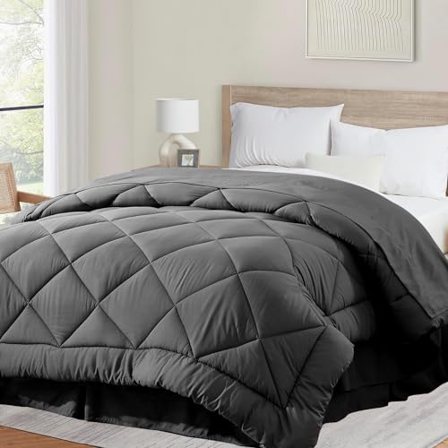 "Cozynight Soft Twin XL Comforter Duvet Insert-Lightweight Down Alternative Comforter with Corner Tabs-Fluffy & Breathable & Machine Washable Diamond Stitching Dark Gray Comorter (Twin XL,68""x92"""