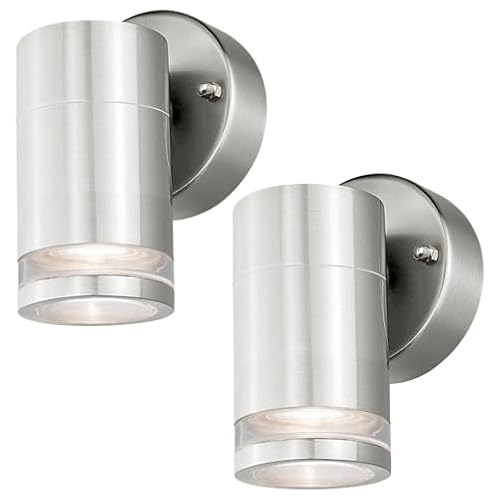 4lite Marinus Outdoor Down Wall Light (Stainless Steel) Pack of 2 Rust Free IP44 Rated Exterior Wall Lamp Supplied with 2X Smart GU10 Bulbs - 4L2/7004x2-4Yr Guarantee