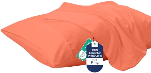 "Royale Linens King Pillowcase Set of 2 - Bed Pillow Cover - 20"" x 40"" -Coral Pillowcases - 1800 Brushed Microfiber, Wrinkle & Fade Resistant - Soft & Cozy- King Size Pillow Case (Coral)"