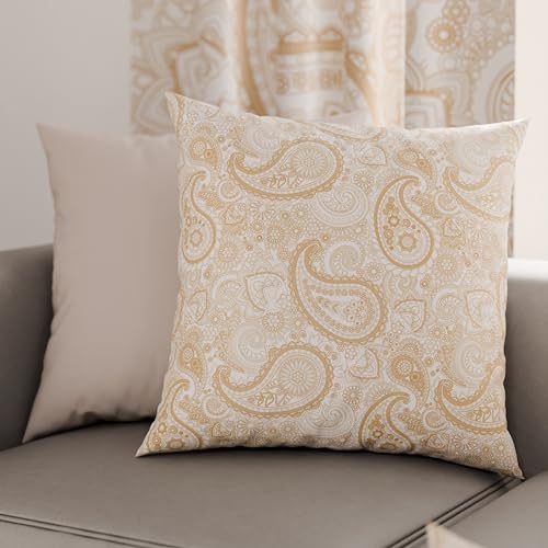 PETTI Artigiani Italiani - Pair of Pillow Cases 45 x 45 cm in Microfibre, Cushions for Bedroom Furniture, Sofa, Living Room, Set of 2 Cushion Covers, Paisley Cushion Cover, Taupe, 100% Made in Italy