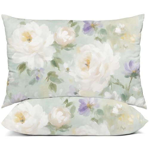 "YIYEA Pillow Cases Queen Size Set of 2, Ultra Soft Double Brushed Microfiber Pillowcases Queen, Floral Bed Pillow Covers, Fade Resistant, Easy Slip-On (20""x30"")"