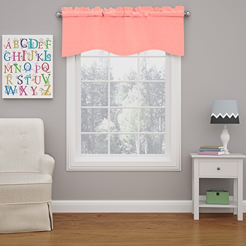 "Eclipse Kendall Modern Scalloped Valance Rod Pocket Window Curtain for Kitchen or Bathroom, 42"" x 18"", Coral"