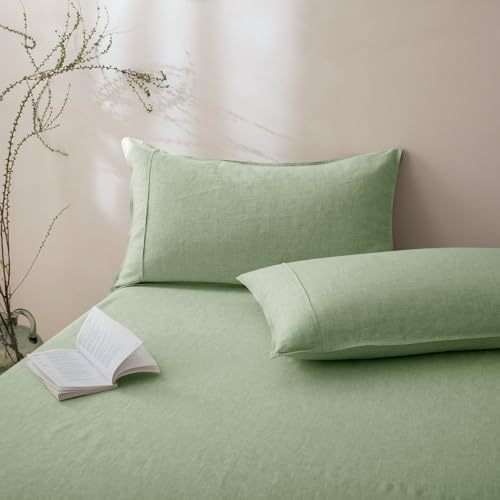 Talasily 100% French Flax Linen Pillowcase Envelope Closure,King Size Set of 2 - Stone-Washed Pre-Softened,Hypoallergenic & Wrinkle-Resistant,No Zipper Cooling Bedding-Sage Green