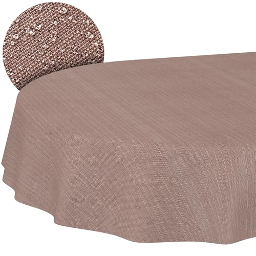 ANRO Cotton Polyester Fabric Tablecloth Washable Plain Ornament Damask Jacquard Fabric Washable Brown Oval 180 x 140 cm Cut Edge