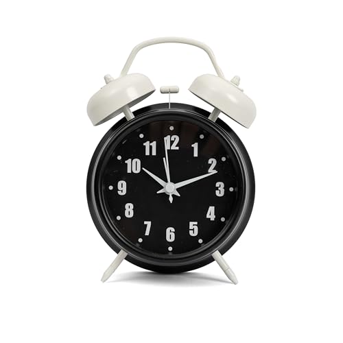 GIFTMARKET Silent Analogue Alarm Clock Double Bell Alarm Clock Black Double Bell Alarm Clock with Night Light No Ticking Alarm 11.7 cm x 16 cm
