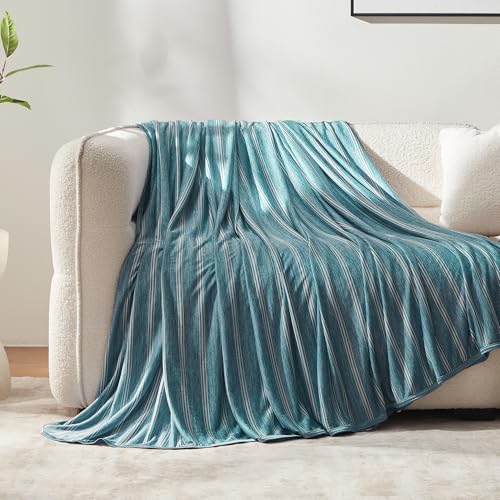 SLEEP ZONE Cooling Blankets for Hot Sleepers, Summer Blanket Thin Lightweight for Bed Couch, Arc-Chill Q-Max 0.5 Cooling Throw Blanket on Night Sweats (Green Striped, 50''x70'')