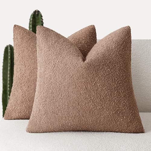 Foindtower Set of 2, Decorative Textured Boucle Throw Pillow Covers Accent Solid Pillow Cases Neutral Couch Cushion Case for Chair Sofa Bedroom Living Room Home Decor 26x26 Inch Dusty Orange Hazel